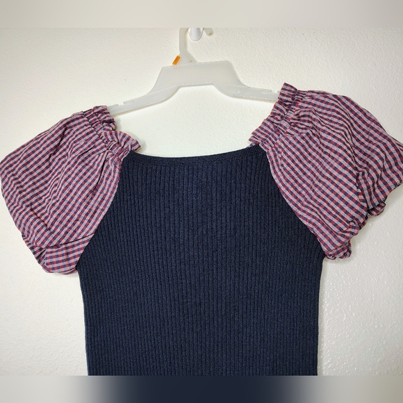 Maeve By Anthropologie PuffSleeved Navy Blue and Striped Button Front Dress Sz S - Picture 13 of 16